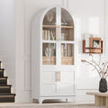 71” Arched Kitchen Pantry Cabinet with Glass-Enclosed Top Shelf