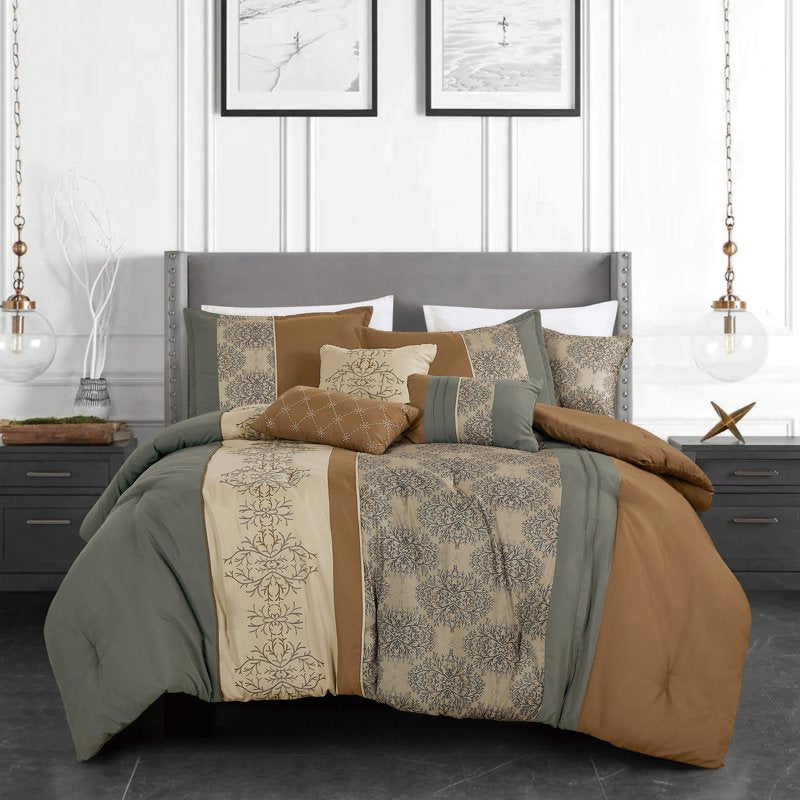 Luxury 7-Piece King Comforter Set with Embroidered Pattern - Soft Microfiber Bedding