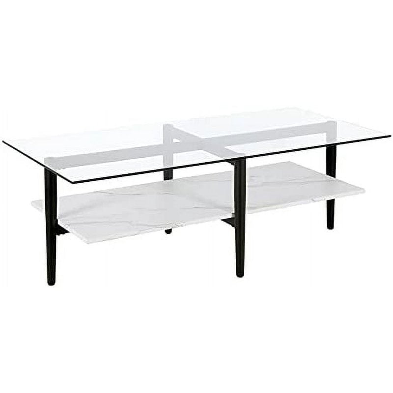 47" Wide Rectangular Coffee Table with Faux Marble Shelf