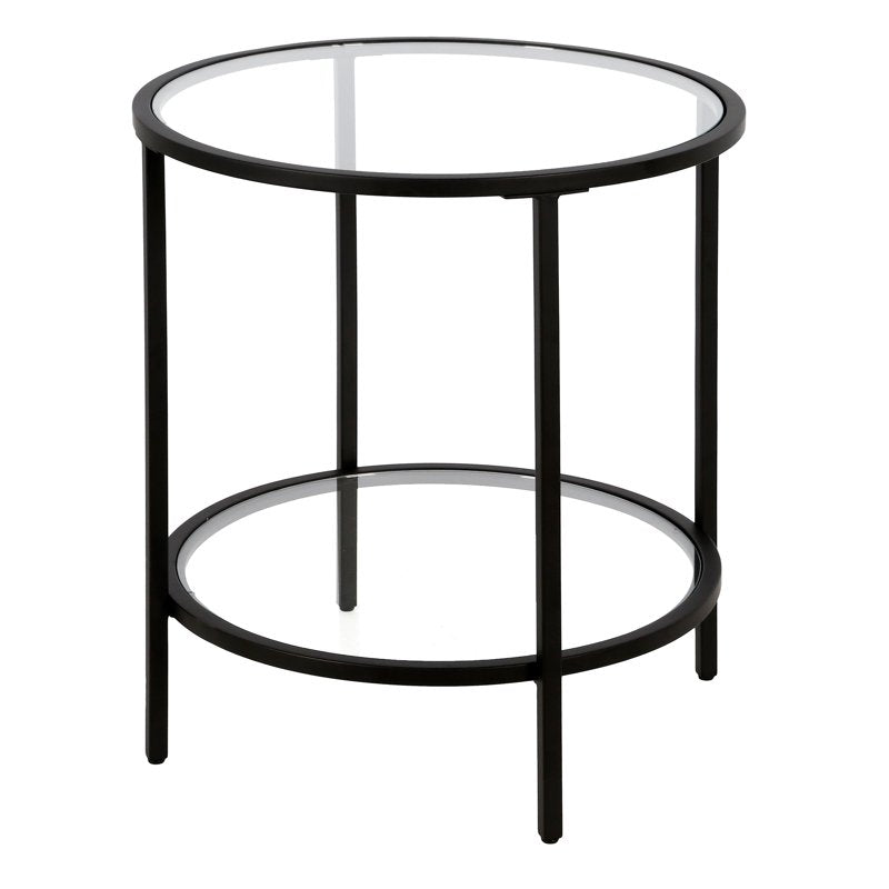 20" Wide Round Side Table with Glass Shelf - Blackened Bronze