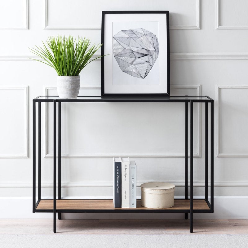 42" Wide Rectangular Console Table with MDF Shelf - Blackened Bronze & Oak