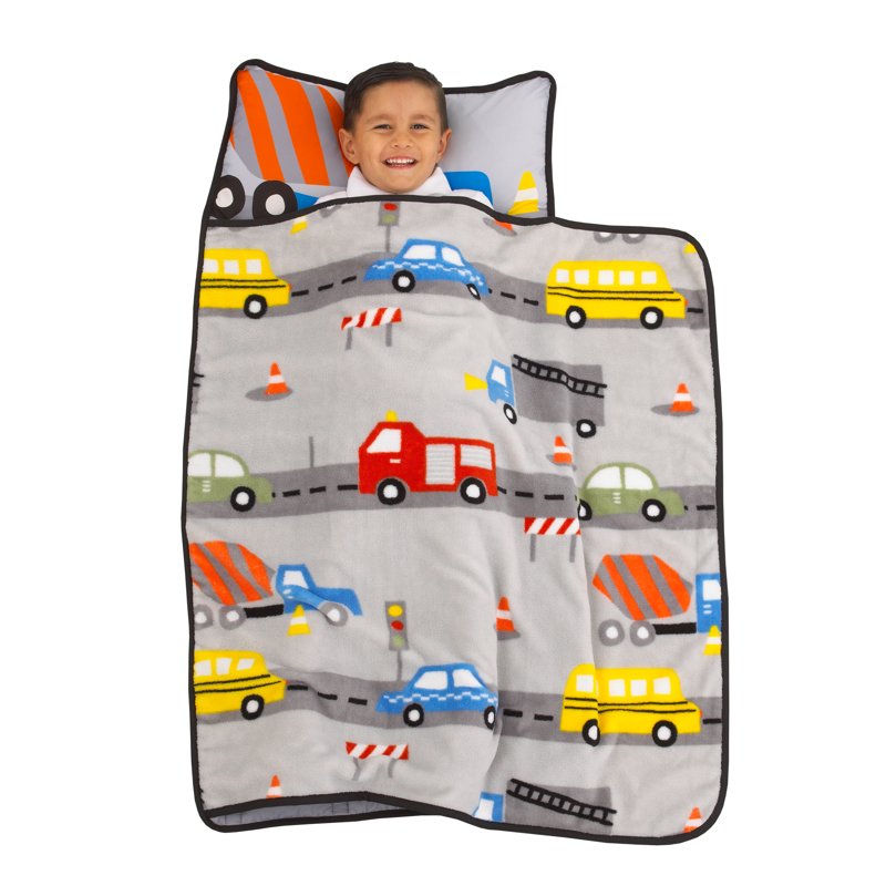 Kids Construction Nap Mat with Blanket and Pillow - Toddler Travel Bedding