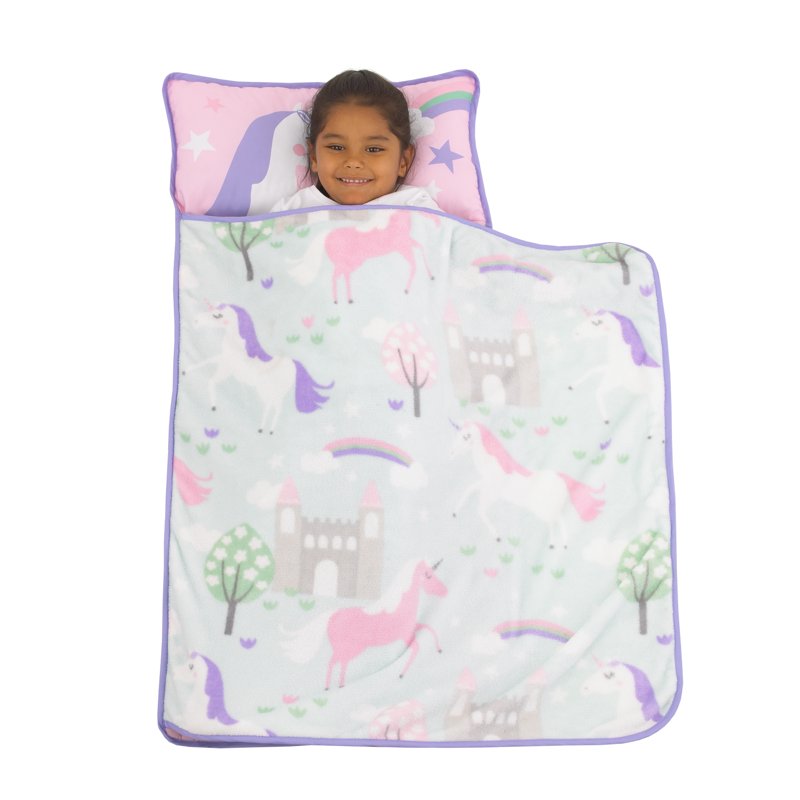 Kids Pink Unicorn Nap Mat with Pillow and Blanket - Toddler & Preschool