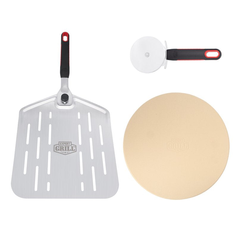 12" Round Cordierite Pizza Stone Set with Peel & Cutter - 3-Piece