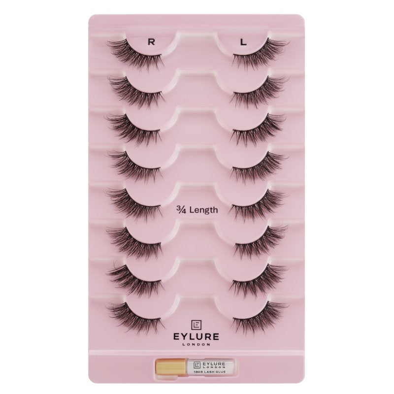 3/4 Length Natural False Eyelashes Multipack - 8 Pairs with Lash Glue