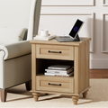 MDF Rectangle End Table with Charging Station - Oak