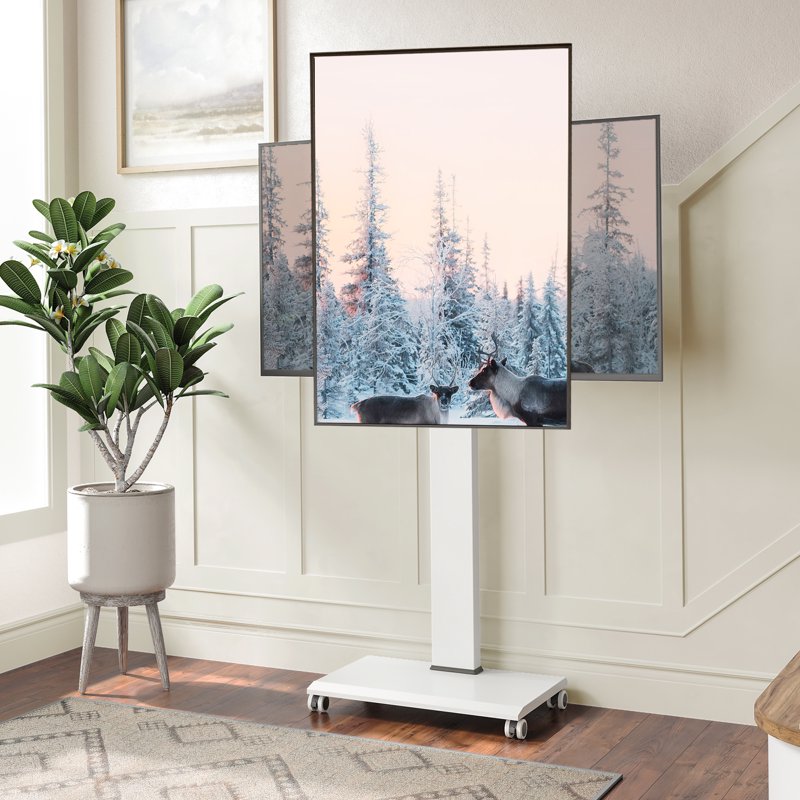 Mobile TV Stand for 32-75 Inch TVs - Adjustable & Swivel White