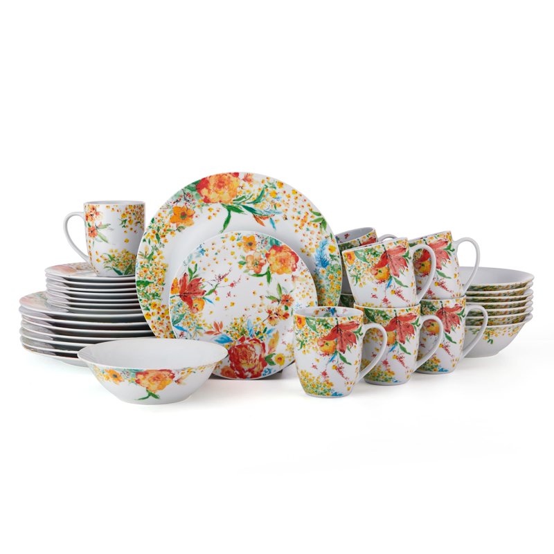 32-Piece Garden Delight Porcelain Dinnerware Set - Service for 8