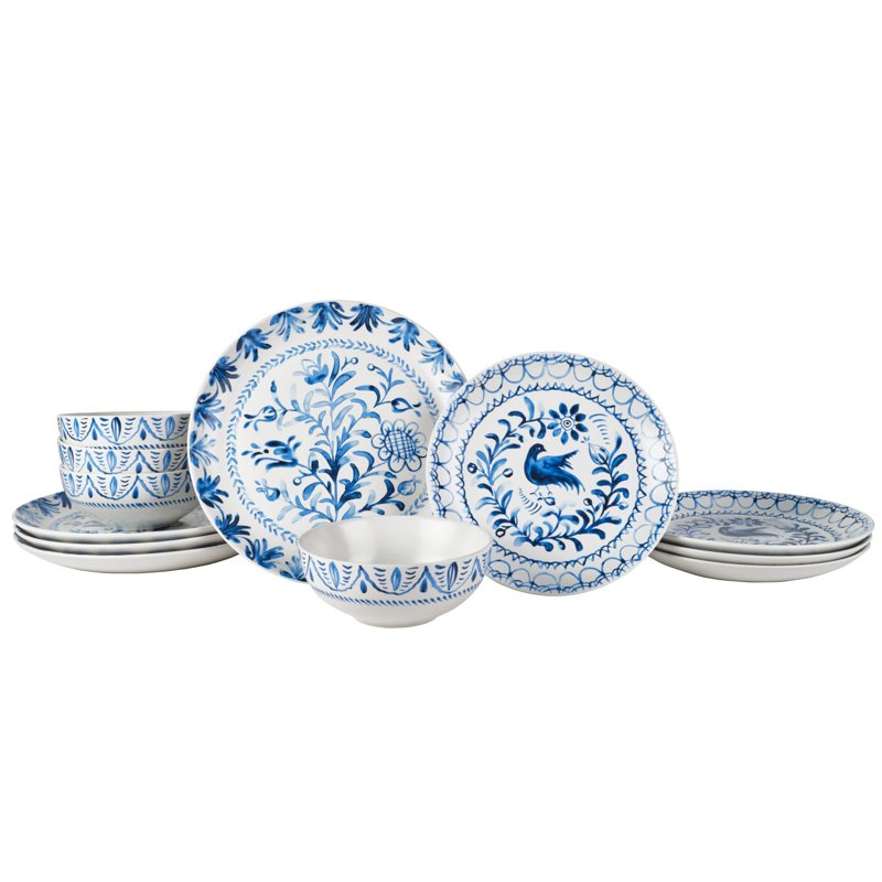 Sicily Blue 12-Piece Stoneware Dinnerware Set - Service for 4