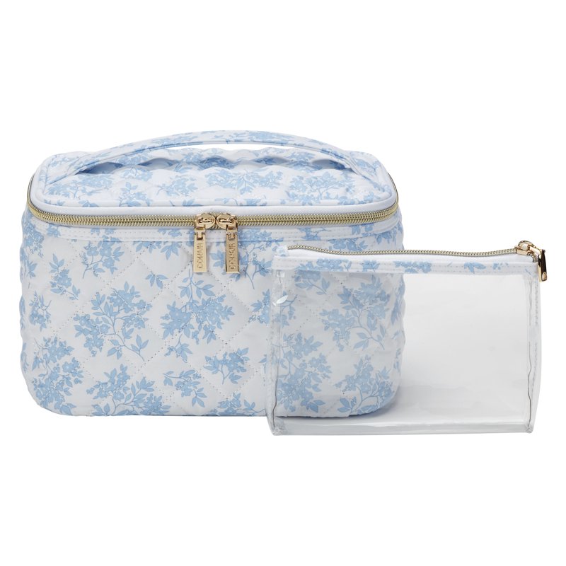 2-Piece Floral Train Case Set with Clear Pouch for Travel Organization