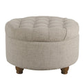 Large Round Tufted Storage Ottoman with Lift-Off Lid