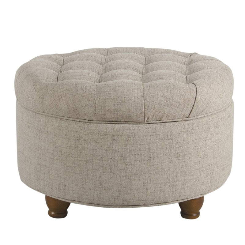 Large Round Tufted Storage Ottoman with Lift-Off Lid