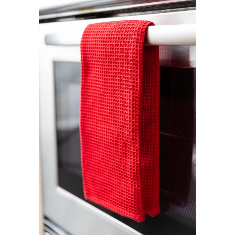 100% Cotton Waffle Kitchen Towels Set of 4 - Red, 28" x 18"
