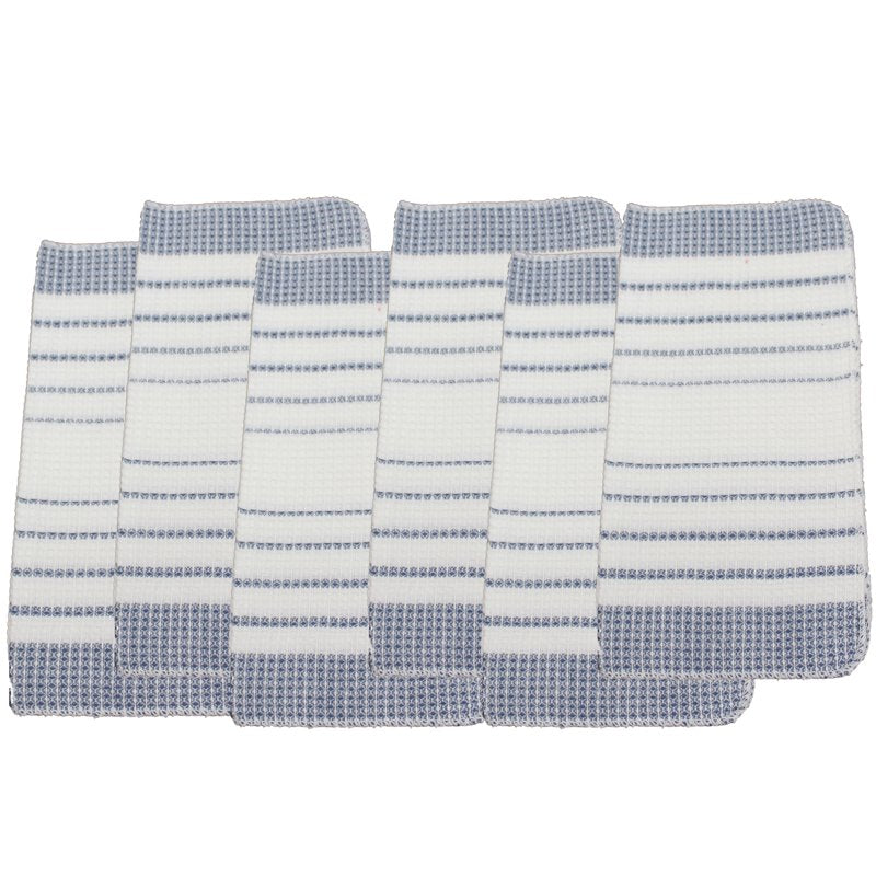 Blue Cotton Dishcloth Set - 6 Piece 12" x 12" Waffle Weave