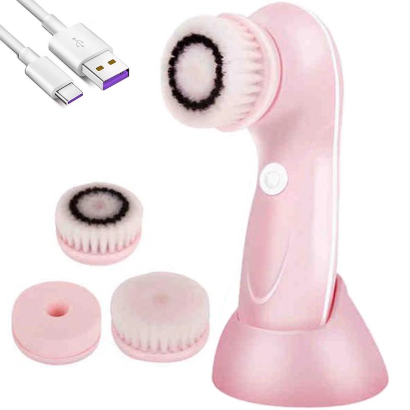 Electric Facial Cleansing Brush with 3 Heads, IPX6 Waterproof & USB Rechargeable