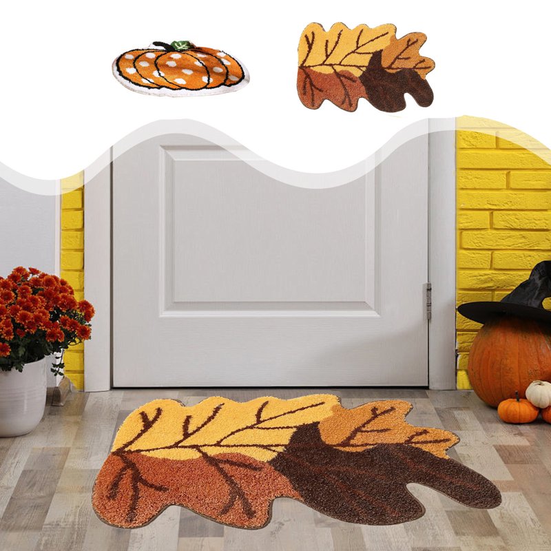 Fall Maple Leaf Doormat - Imitation Wool, Absorbent, Non-Slip, 15.75x23.62in - Yellow Variation