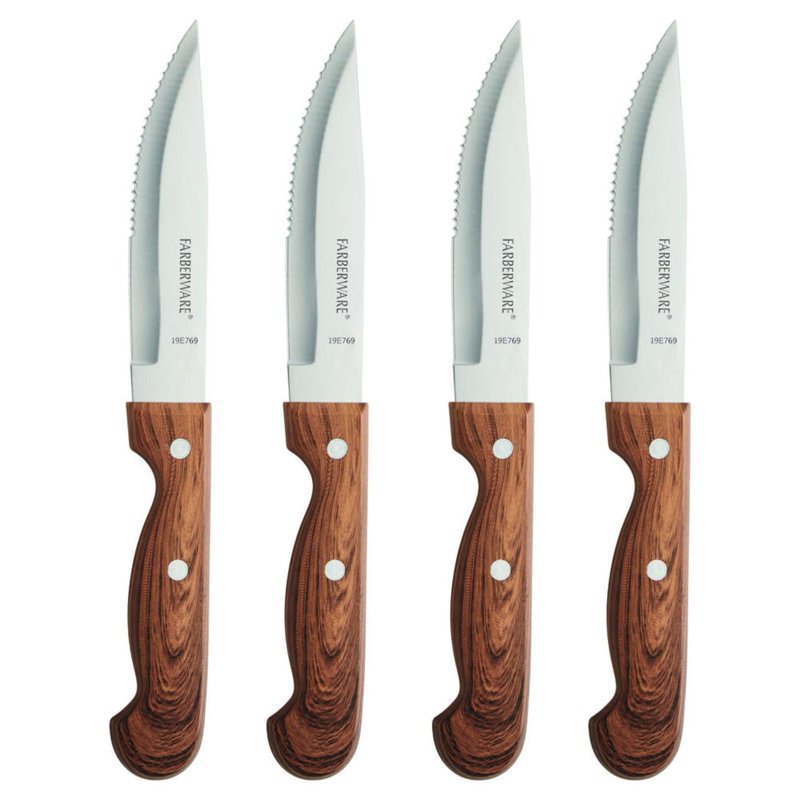 Classic 4-Piece Jumbo Steak Knife Set with Faux-Wood Handles