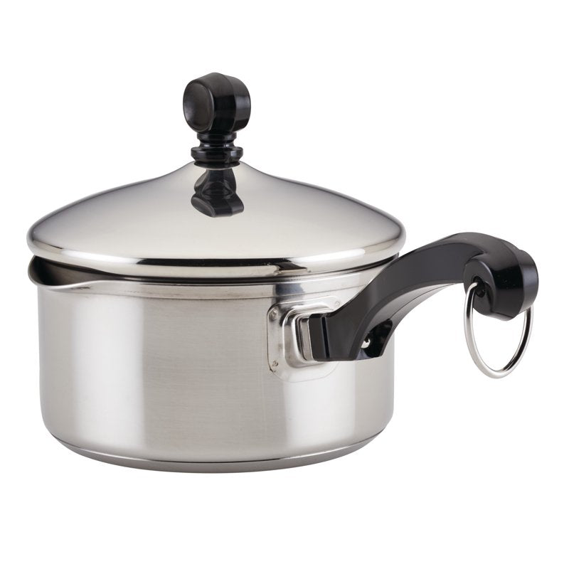 1 Quart Stainless Steel Straining Saucepan with Lid - Induction Compatible