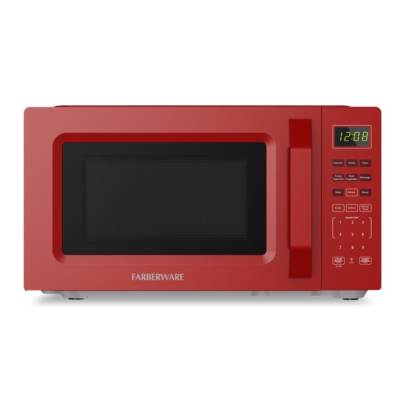 Compact 0.7 Cu Ft Microwave Oven - 700W Auto Cook Menu, Red