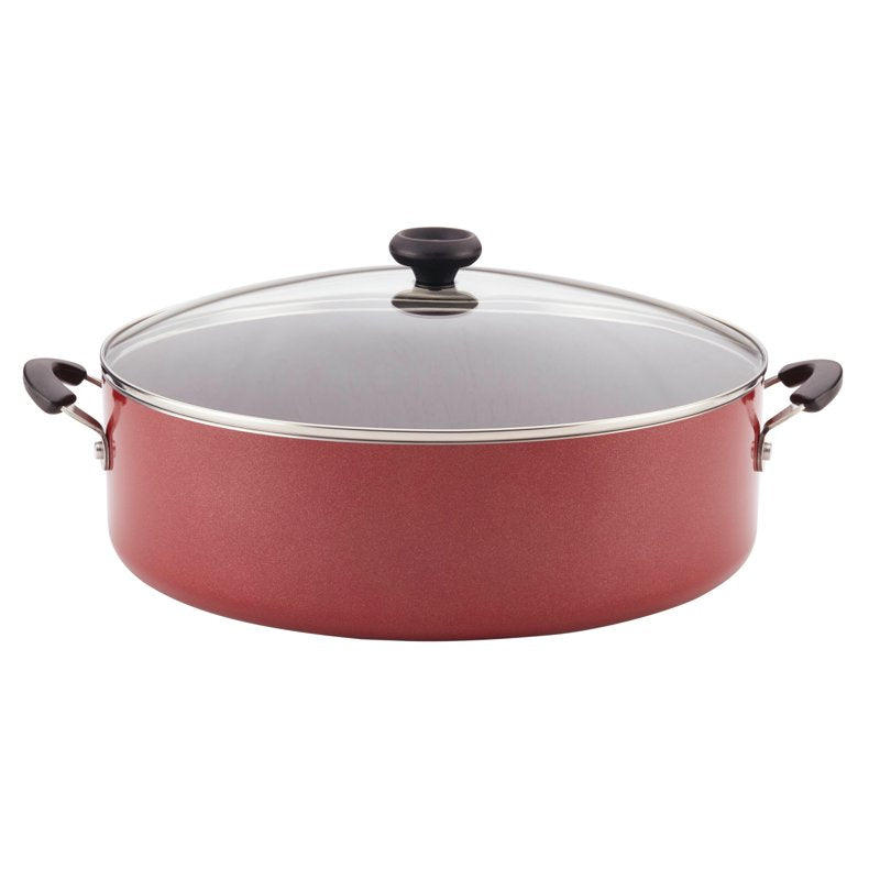 14-Inch Nonstick Family Pan with Lid - Red