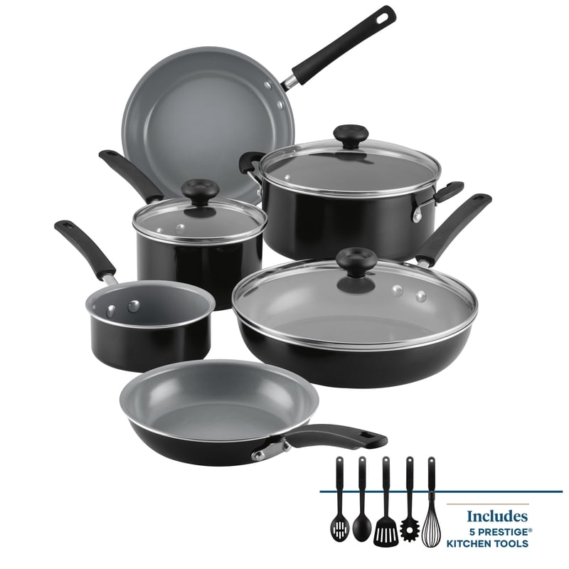 14-Piece Ceramic Nonstick Cookware Set with Cooking Tools - Black