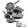 14-Piece Ceramic Nonstick Cookware Set with Cooking Tools - Black