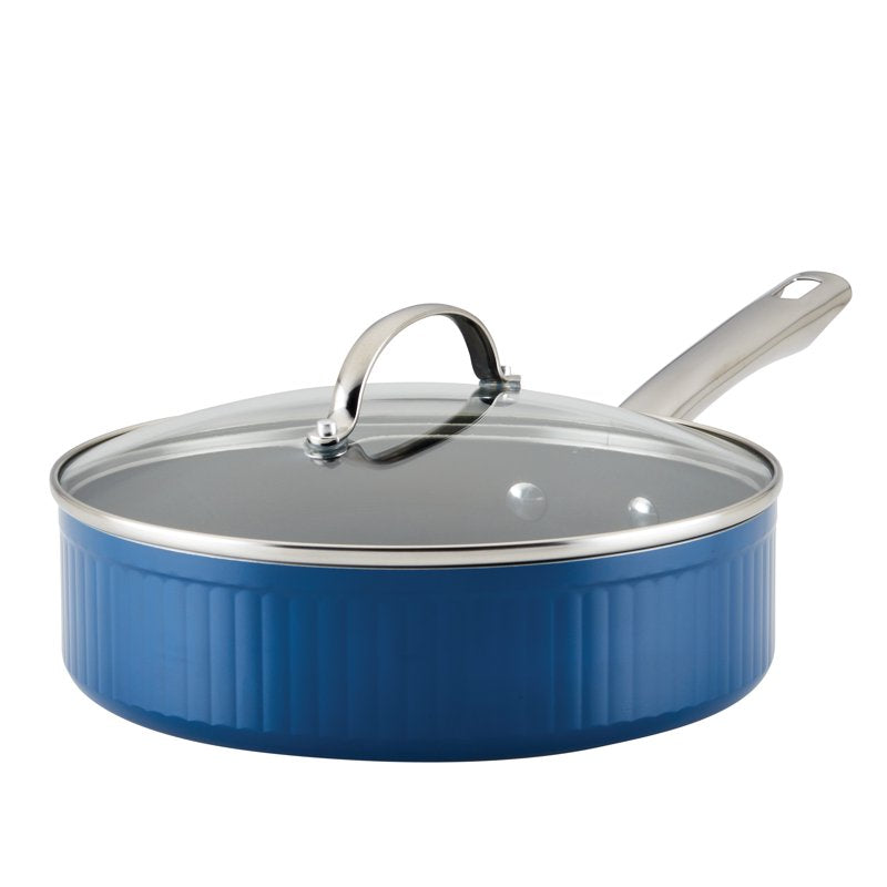 3 Quart Nonstick Saute Pan with Glass Lid - Oven & Dishwasher Safe, Blue