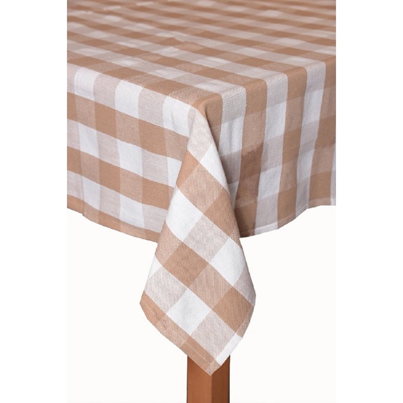Farm Check Camel 100% Cotton Tablecloth - 60" x 104"