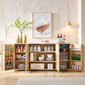 Curved Coffee Bar Storage Cabinet - 66" Natural Sideboard with 4 Doors