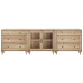 3-in-1 TV Stand for 75-90 Inch TVs - Oak Entertainment Center with Drawer & Glass Door