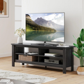 Farmhouse TV Stand for 55-60 Inch TVs - Black Wood Cabinet