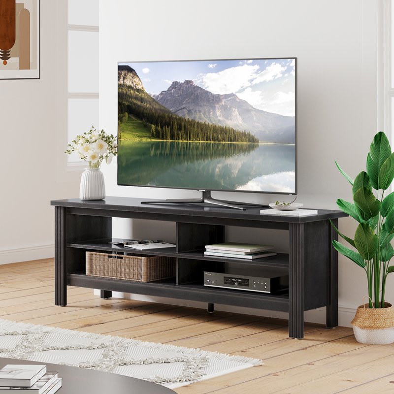 Farmhouse Black Wood TV Stand for 65 Inch TVs with 4 Shelves