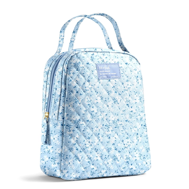 Insulated Lunch Tote for Women - Blue Floral Print