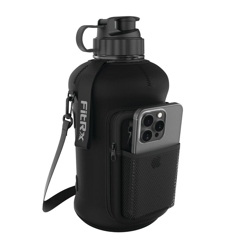 Half Gallon Water Bottle with Neoprene Sleeve & Storage Pocket - 68oz