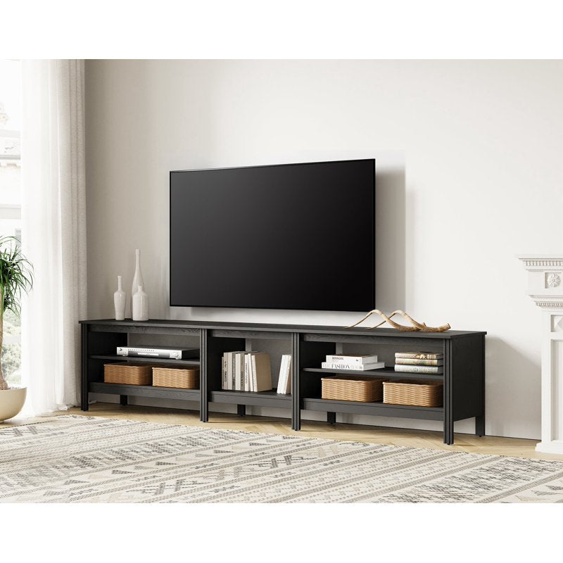 Black Wood TV Stand for 90 Inch TVs - Entertainment Center with Open Shelves