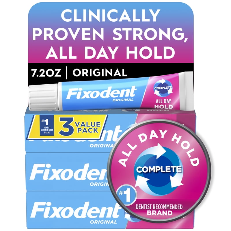 Fixodent Original Denture Adhesive Cream, All-Day Strong Hold, 2.4 oz (3 Pack)