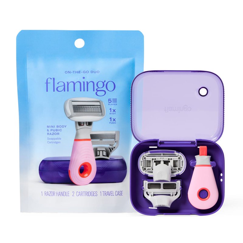 Travel Razor Kit for Women with Mini Handle, 2 Blade Cartridges, and Case