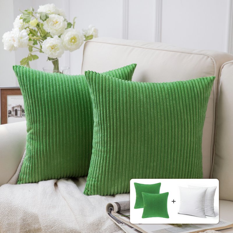 18x18 Inch Green Fluffy Corduroy Velvet Square Throw Pillow Set of 2