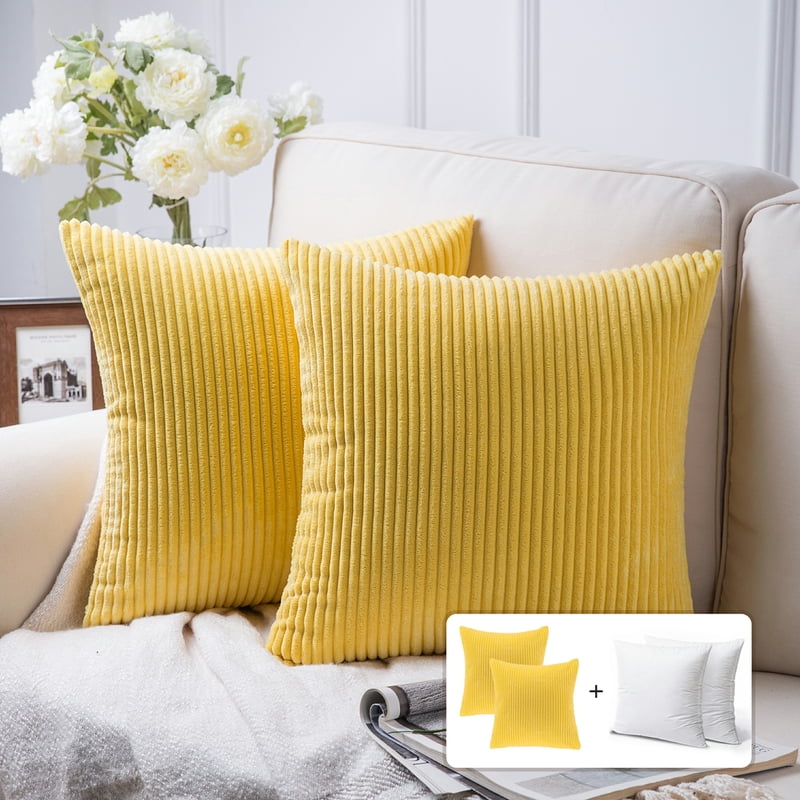 Fluffy Corduroy Velvet Square Decorative Throw Pillow Set - 20x20 Yellow - 2 Pack