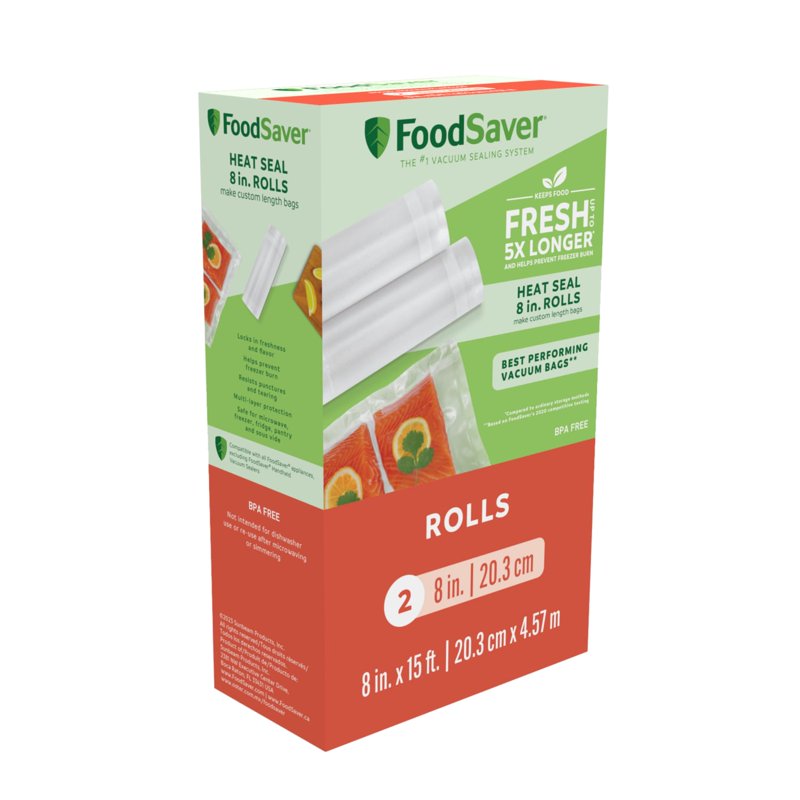 Vacuum Seal Roll, 8 in x 15 ft - 2-Pack for Food Preservation