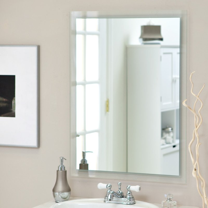 Frameless Etched Border Wall Mirror - Silver, Distortion-Free, Ready to Hang