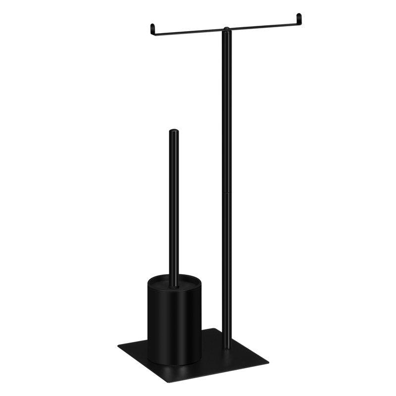 Freestanding Toilet Paper Holder with Toilet Brush - Black Metal Bathroom Accessory - Variation 1