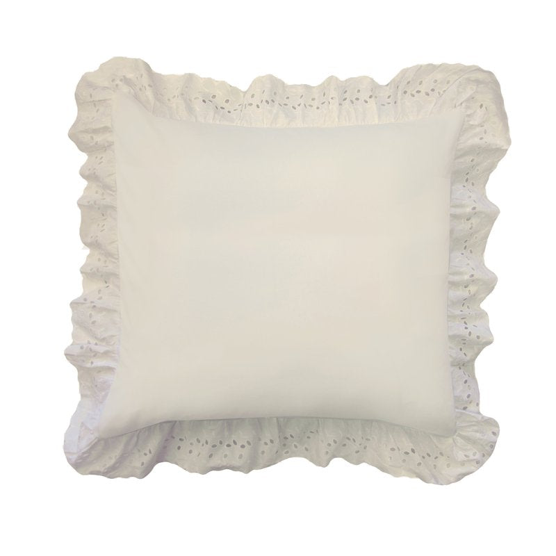 Ivory Ruffled Eyelet Bed Sham Set with Bed Skirt - Shabby Chic Bedding