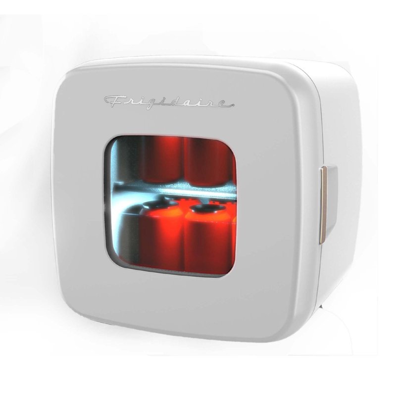 12 Can Mini Retro Fridge - Portable Beverage & Skincare Cooler - White