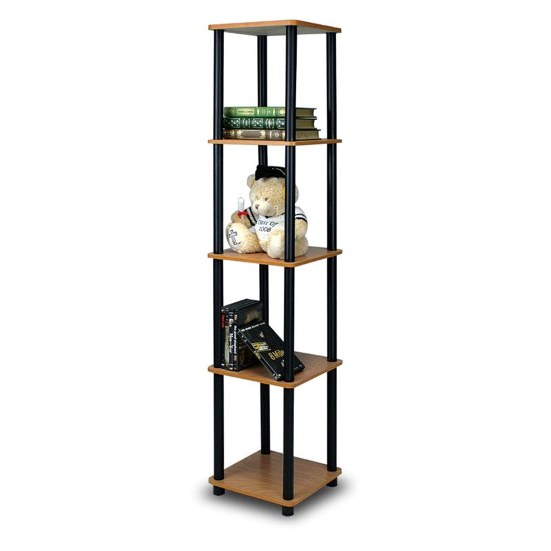 Furinno 11.6 x 11.6 x 57.7 Inch 5-Shelf Freestanding Storage Unit - Light Cherry & Black (Variation: 57.7" H x 11.6" W x 11.6" L)