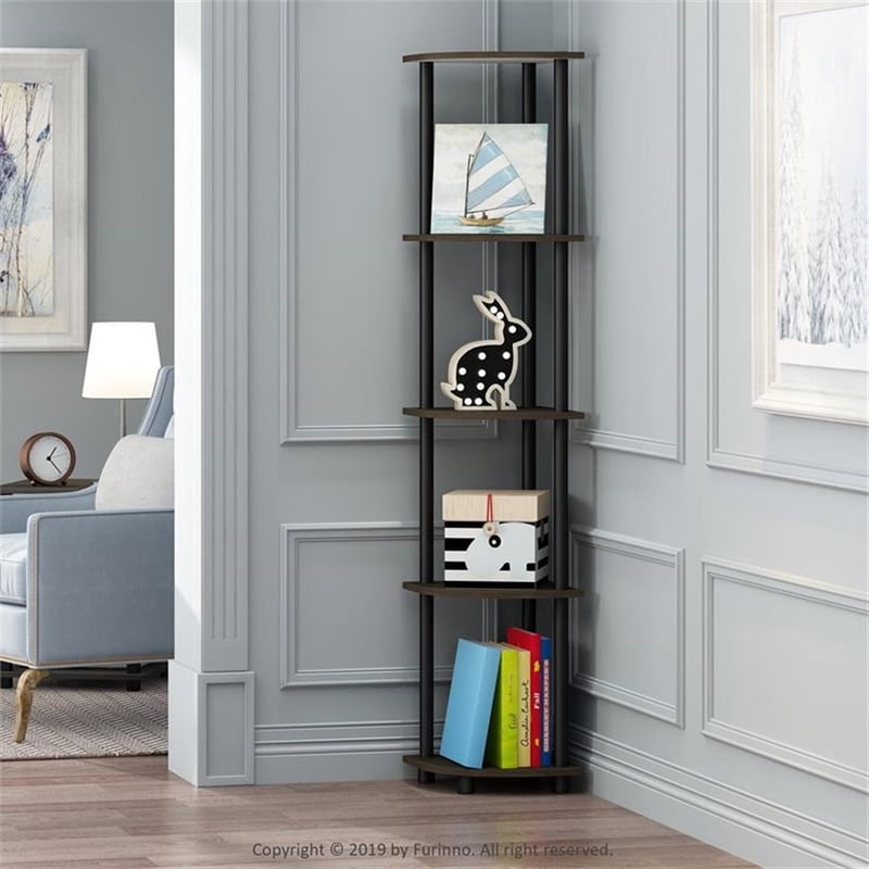 Furinno Turn-N-Tube 5-Tier Corner Display Rack - Dark Brown & Black