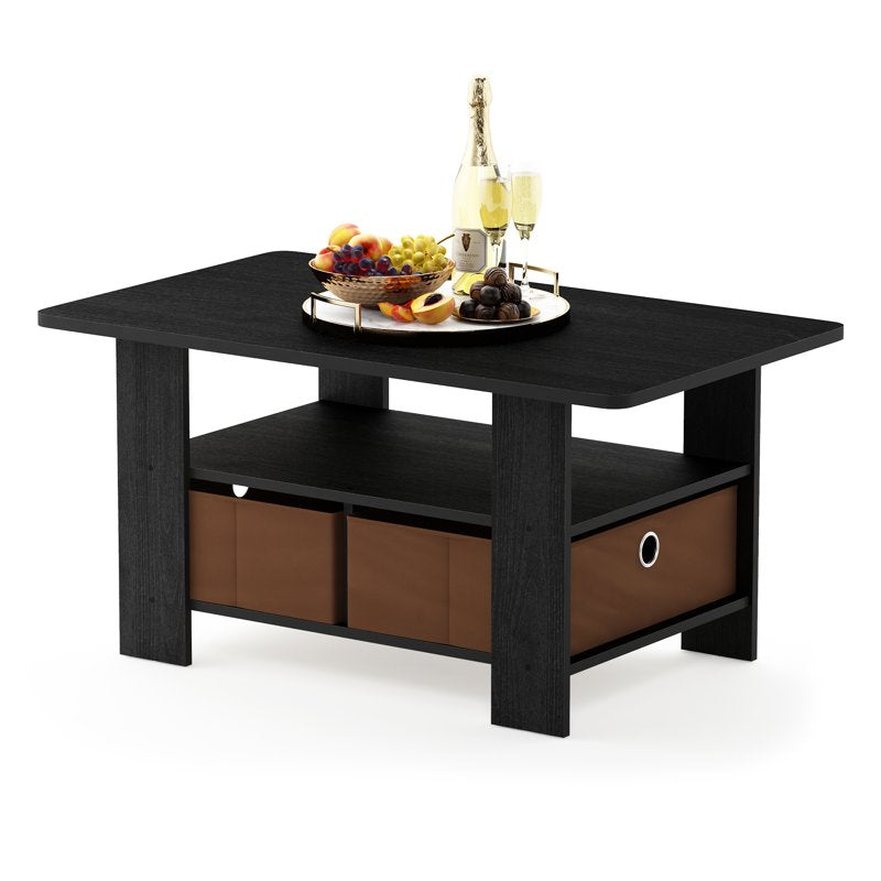 Modern Coffee Table with Bin Drawer - Medium Brown