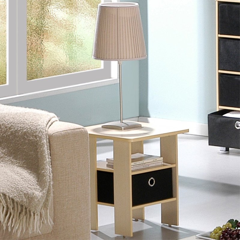 Compact Engineered Wood End Table with Bin Drawer - Steam Beech/Natural