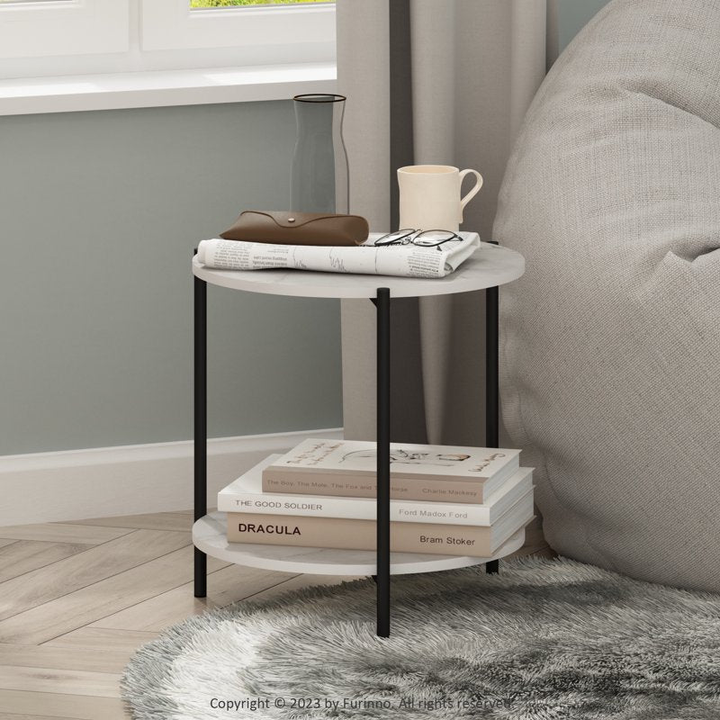 Modern Round 2-Tier Side End Table with Sturdy Metal Legs