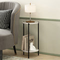 Modern Round Side End Table - 2-Tier with Sturdy Metal Legs, Marble White